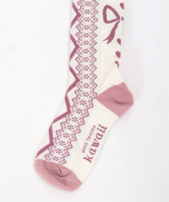 lace-up pattern over-knee socks