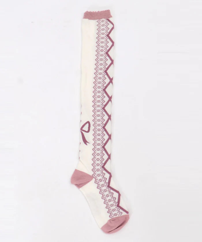 lace-up pattern over-knee socks