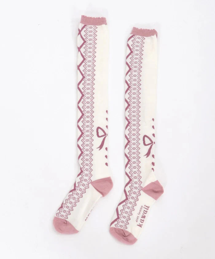 lace-up pattern over-knee socks