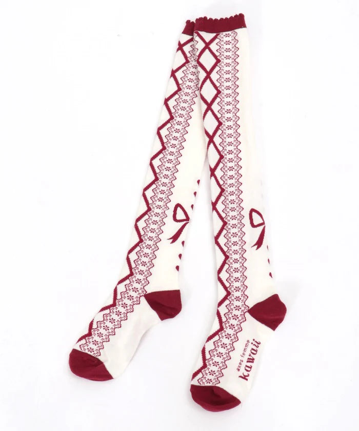 lace-up pattern over-knee socks